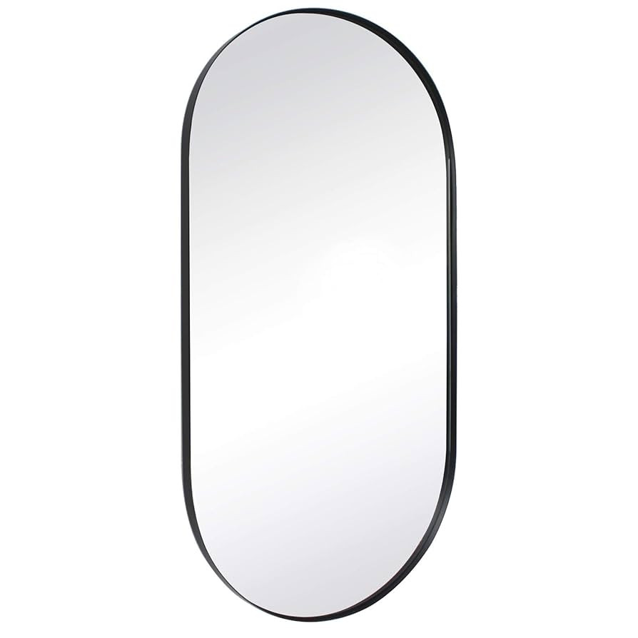 TEHOME Black Oval Bathroom Mirror 20x40'' Pill Shaped Oblong Vanity Mirror Metal Framed Capsule M... | Amazon (US)