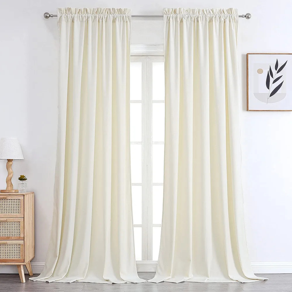 Benedeco Ivory White Velvet Curtains for Bedroom Window, Super Soft Luxury Drapes, Room Darkening... | Amazon (US)