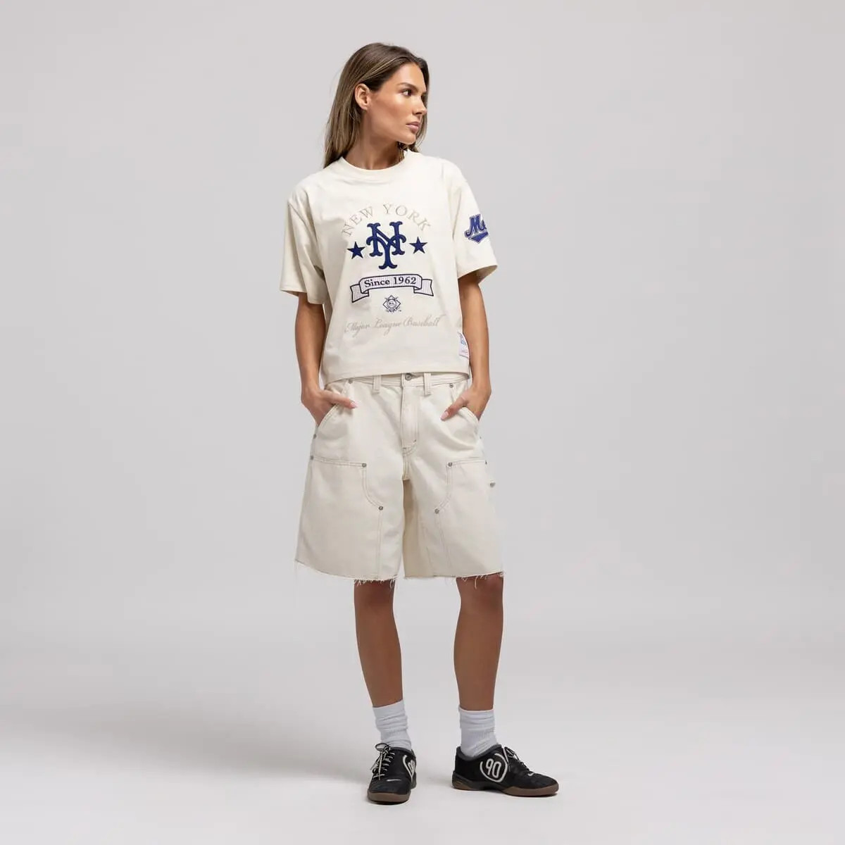 Women's Mitchell & Ness Cream New York Mets Cooperstown Yacht Rock Boxy Cropped T-Shirt at Nordstrom, Size Xx-Large | Nordstrom