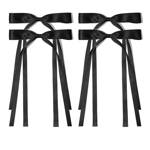 Ayesha Black Hair Bows Clips Ribbon Bowknot with Long Tail Black Bows Clip Hair Accessories for Women Girls 4pcs | Amazon (US)