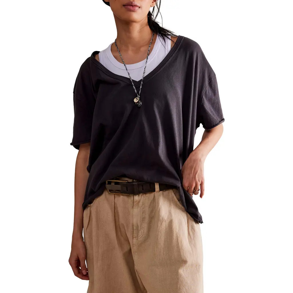 Free People Nina V-Neck Cotton T-Shirt in Black at Nordstrom, Size Large | Nordstrom