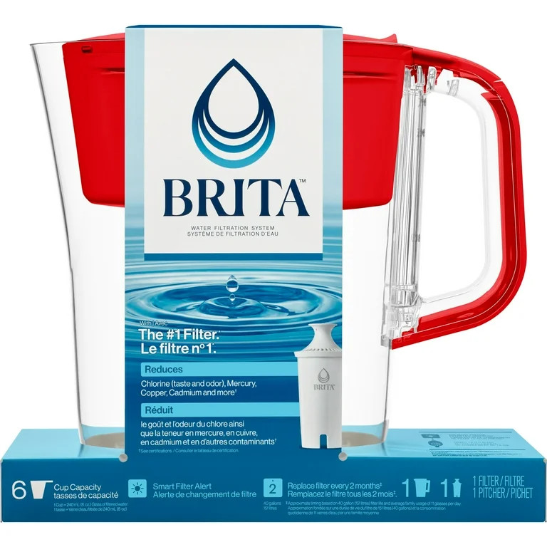 Brita Small 6 Cup Red Denali Water Filter Pitcher with 1 Brita Standard Filter | Walmart (US)