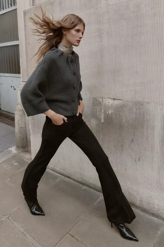 WOOL BLEND BOMBER JACKET WITH RUFFLES AT NECK | Zara US