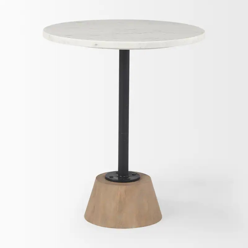 Maxwell White Marble and Light Brown Solid Wood Side Table | Overstock