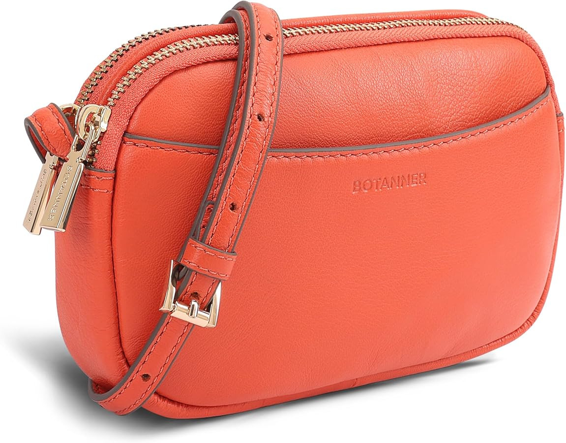 Genuine Leather Double Zipper Small Crossbody Bag for Women with an Adjustable Strap | Amazon (US)