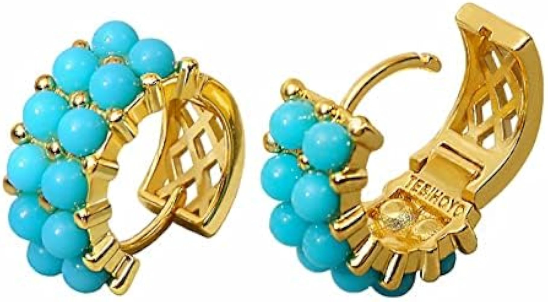 Simulated Turquoise Huggie Earrings Rhinestone Small Gold Hoop Earrings for Women Girls Lucky Blu... | Amazon (US)