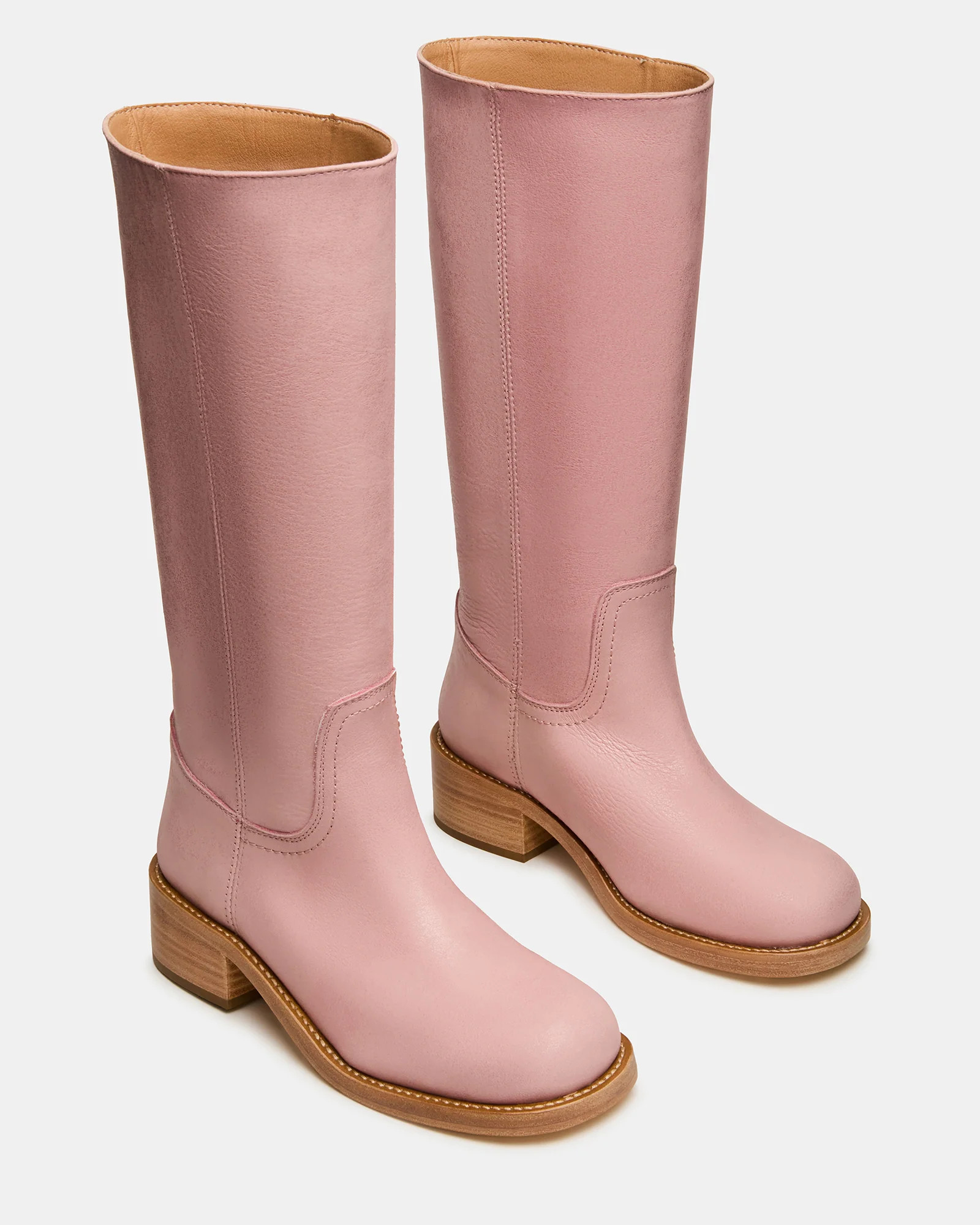 RIGGS Pink Leather Square-Toe Women's Boot | Steve Madden (US)