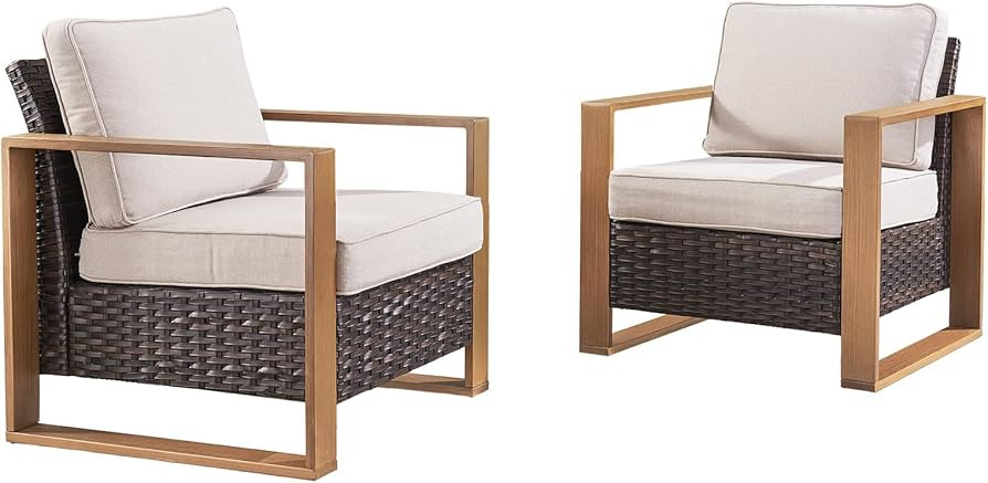 Rilyson Wicker Outdoor Patio Chairs Set of 2, Rattan Patio Furniture Chairs with Sturdy Frame,All... | Amazon (US)