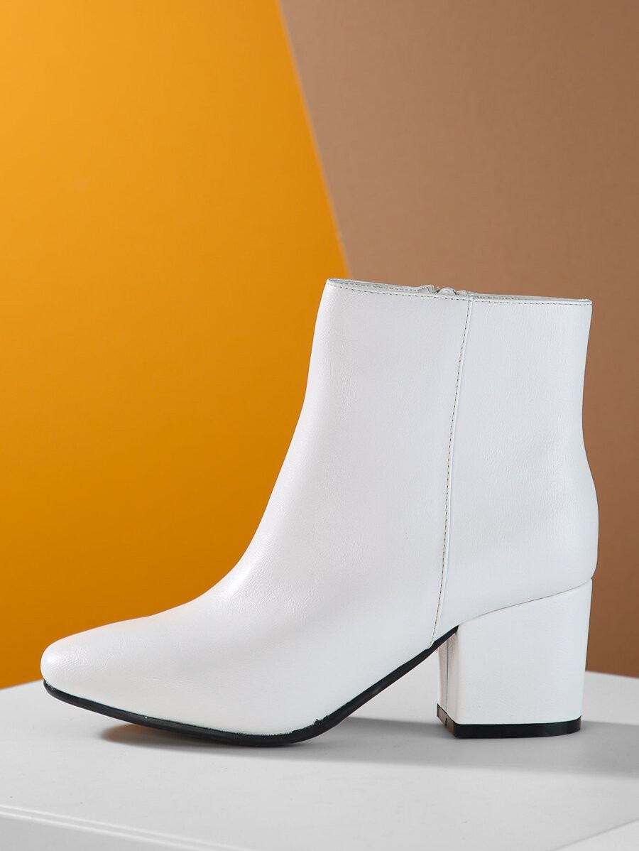 Pointed Toe Side Zip Block Heel Booties | SHEIN