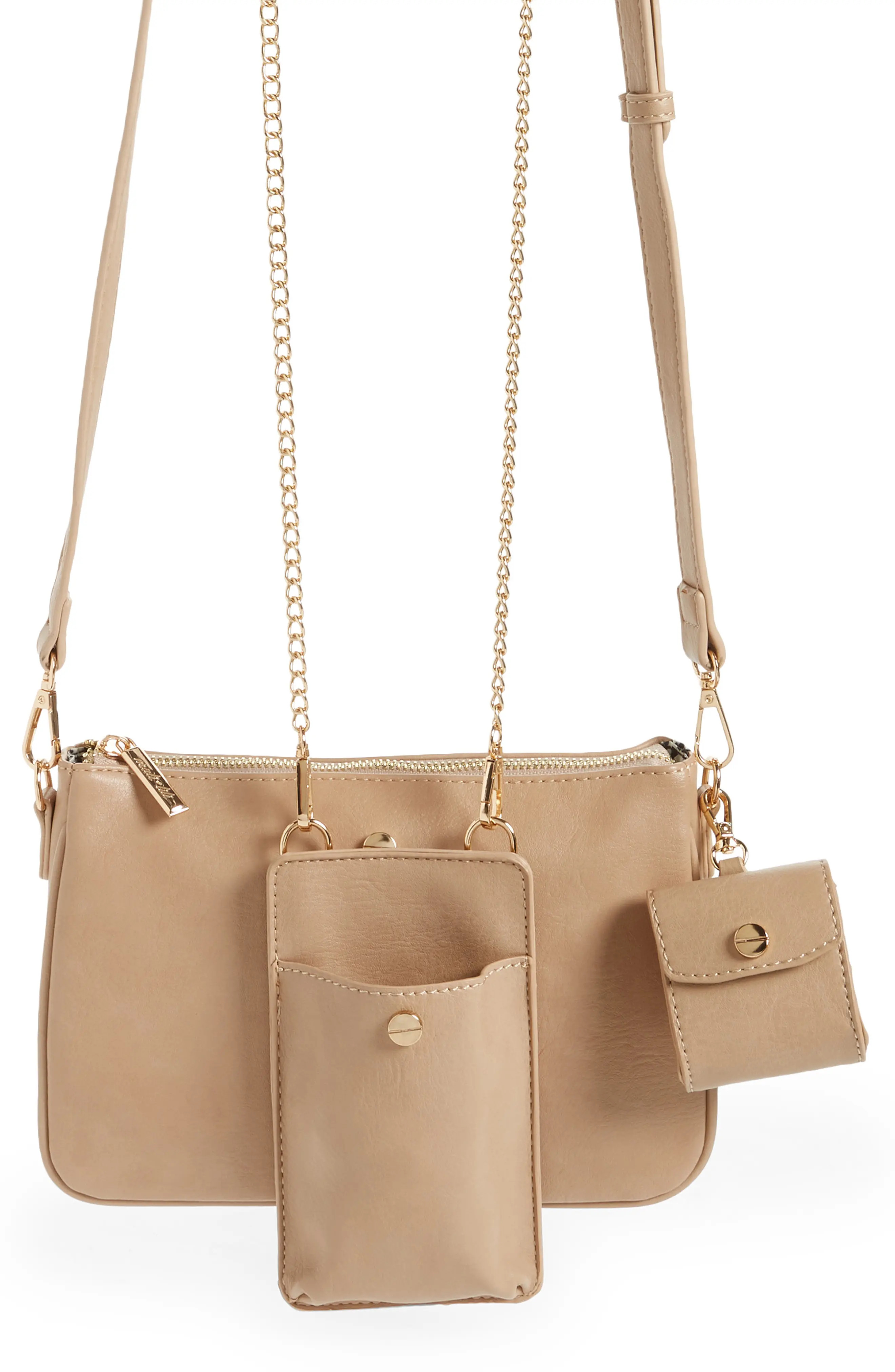 Mali + Lili Talullah 3-Piece Vegan Leather Crossbody Bag in Tan at Nordstrom | Nordstrom