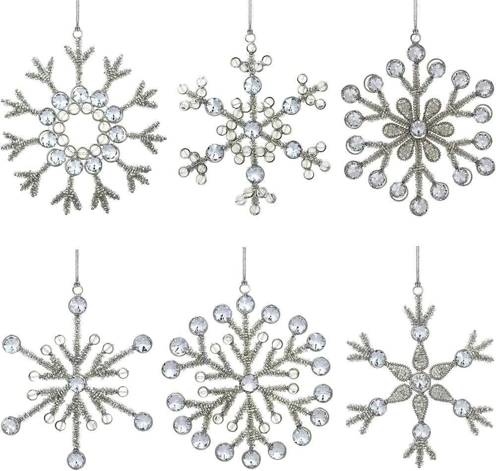 Ajuny Set of 6 Handmade Snowflake Iron Glass and Plastic Beads Pendant Christmas Tree Deorative Orna | Amazon (US)