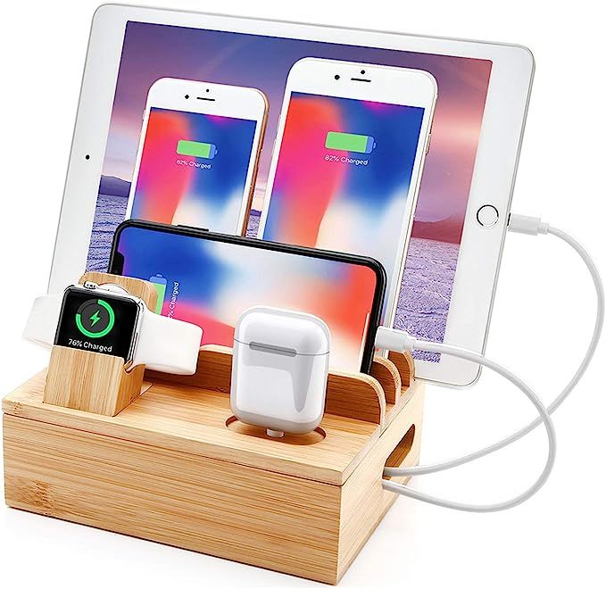 Bamboo Charger Station for Multiple Devices Sendowtek 6 in 1 USB Charging Station 5 Port for Cell... | Amazon (US)