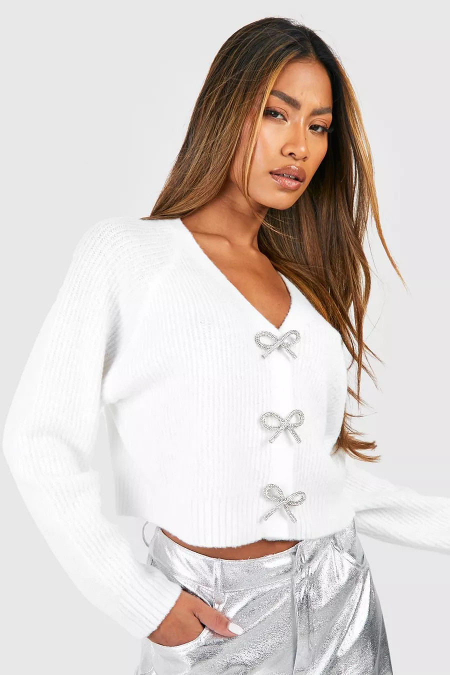 Diamante Button Soft Knit Cardigan | boohoo (US & Canada)