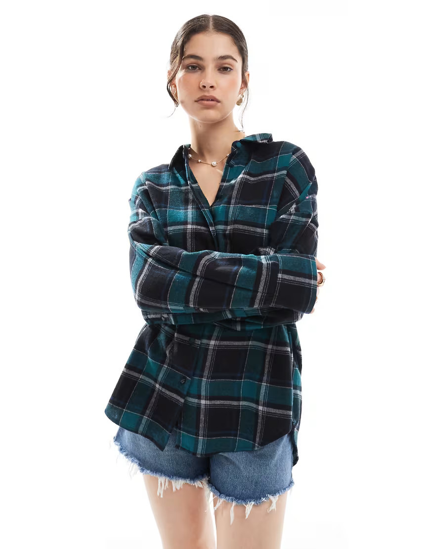 ASOS DESIGN oversized shirt in green and black plaid-Multi | ASOS (Global)