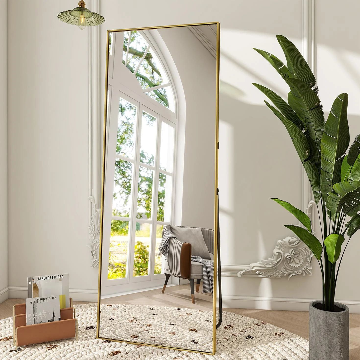 GLSLAND Full Length Mirror 63"x20" Large Body Floor Mirrors Standing Hanging or Leaning ,Gold | Walmart (US)