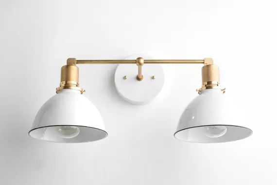 Bathroom Wall Light - Industrial Vanity Light - Brass Light Fixture - White Shade - Vanity Fixtur... | Etsy (US)