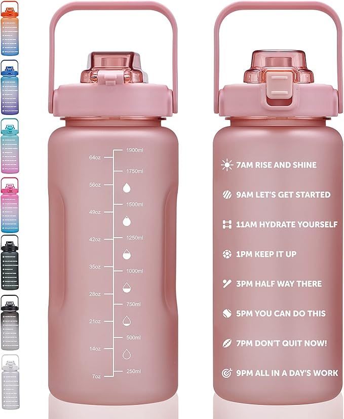 64oz, 100oz, 128oz Large Motivational Water Bottle with Time Marker, Leakproof & BPA Free Half Ga... | Amazon (US)