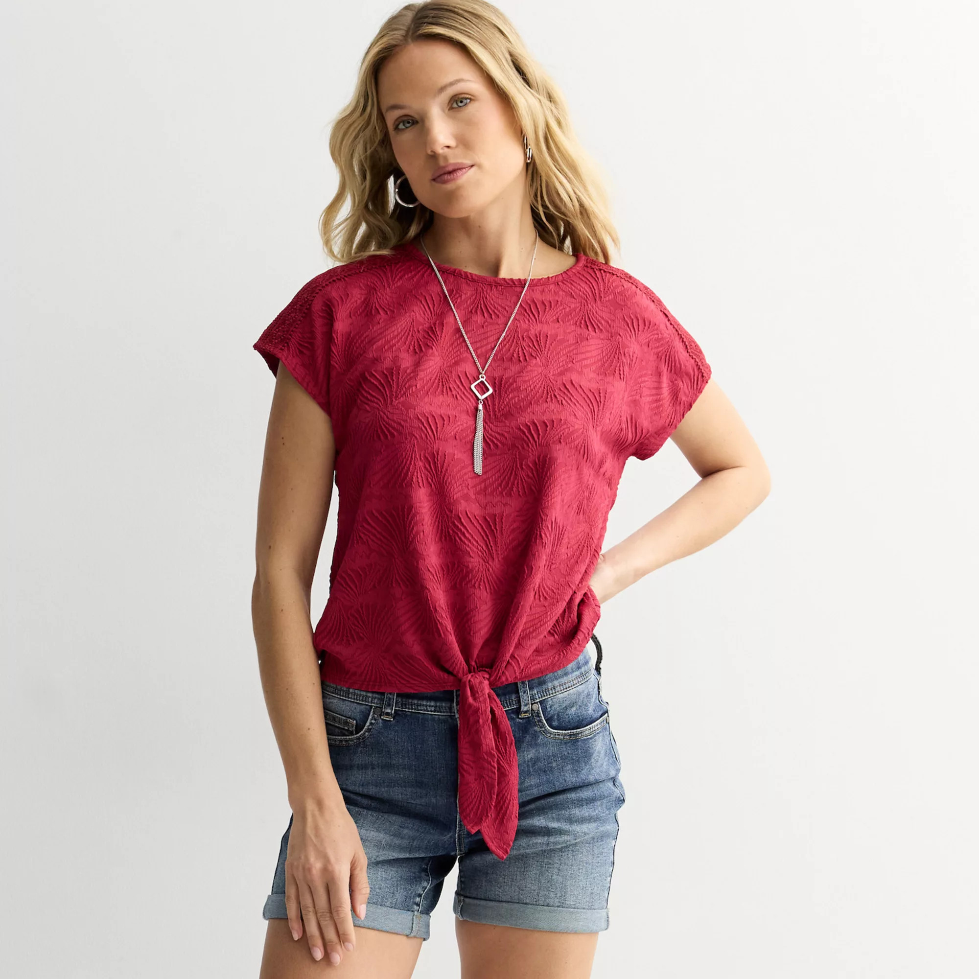 Women's Apt. 9® Dolman Sleeve Tie Front Top with Trim | Kohl's