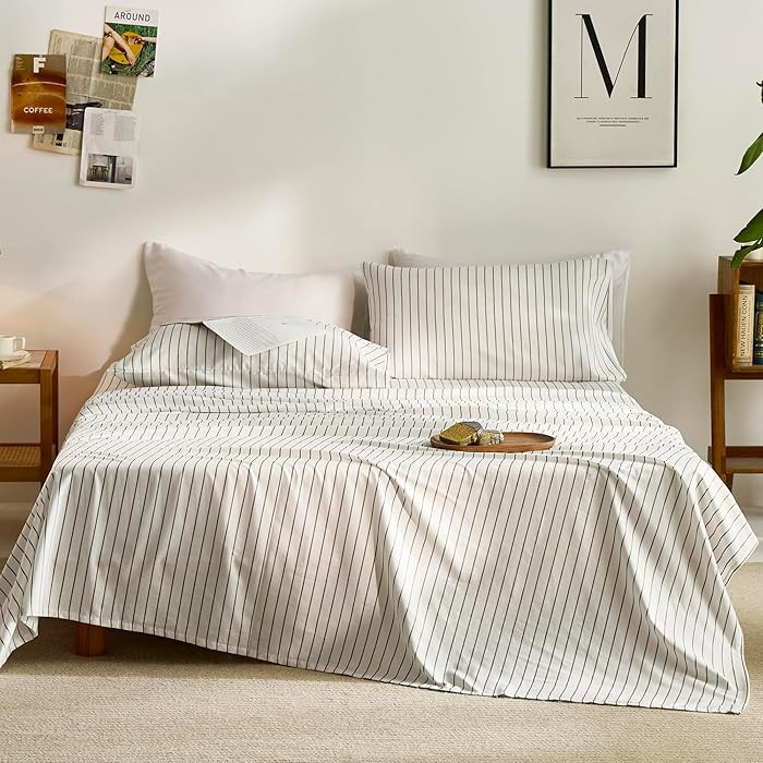 JELLYMONI 100% Natural Cotton King Sheet Set, 4 Pieces Striped Sheets - 16" Deep Pockets Bedding ... | Amazon (CA)