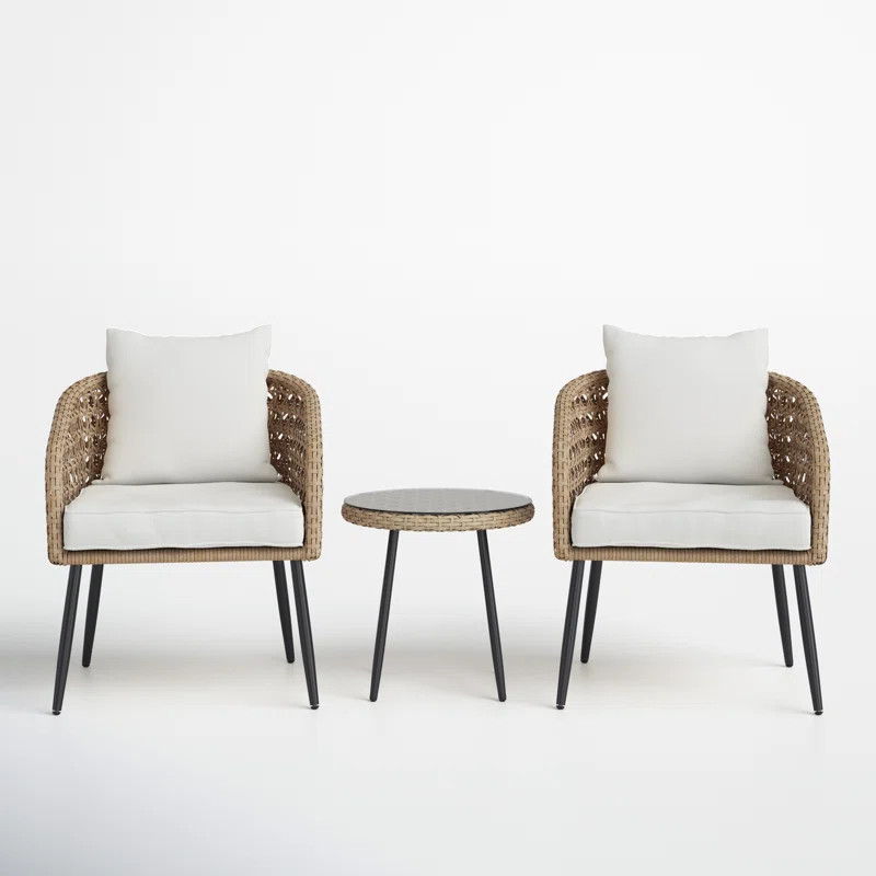 Zidane Cane Wicker 3-Piece Chat Set with Cushions | Wayfair North America