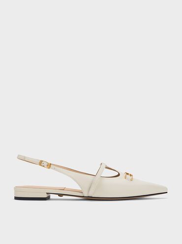 Gabine Leather T-Bar Slingback Flats
 - Chalk | Charles & Keith UK