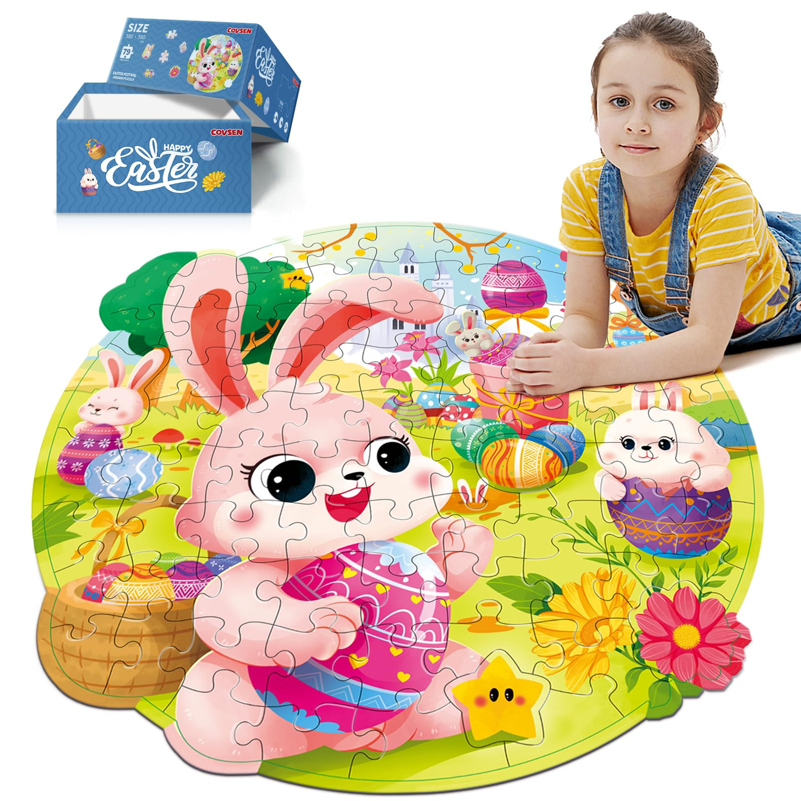 Easter Puzzles for Kids Ages 4-8, 79 Pieces Kids Floor Puzzles Ages 4-6, Large Round Jigsaw Puzzles for Toddler, Bunny Puzzles Educational Toys, Birthday Easter Gifts for Girls Boys | Amazon (US)