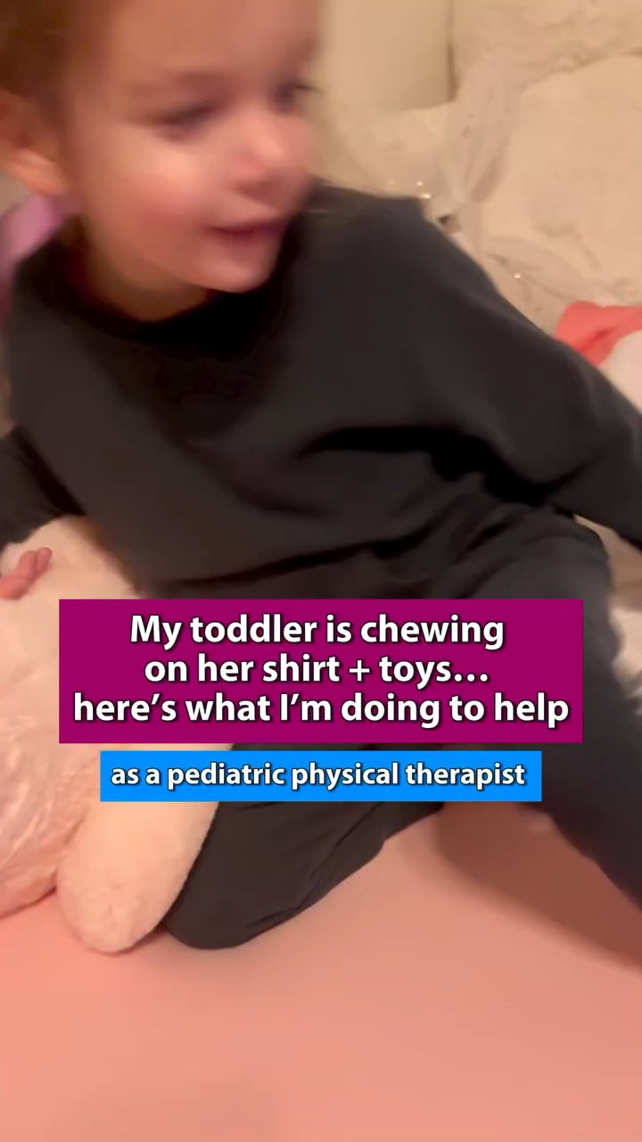 If your toddler is chewing on shirts, toys, or literally anything they can find… you’re not alone 😅

Instead of constantly saying “that doesn’t belong in your mouth,” I’m focusing on redirecting that need with safer, more appropriate options 👏

✔️ Chew-safe tools
✔️ Easy grab options throughout the day
✔️ Blowing + resistance activities for oral input (we call this heavy work!)

You can also offer more intense flavors/textures (think crunchy, sour, cold, etc.) to help meet that sensory need…BUT if you’re in a picky eater phase like we are, that one might not always be an option right now 🙃

Meeting the need > fighting the behavior 💛