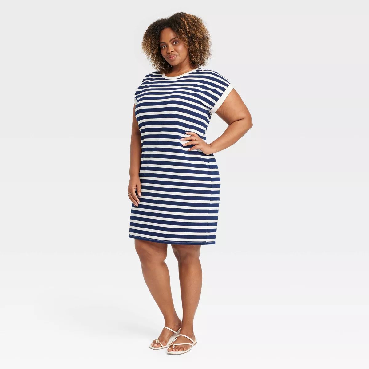Women's Short Sleeve Knit Mini T-Shirt Dress - Ava & Viv™ Navy Blue Striped 2X | Target