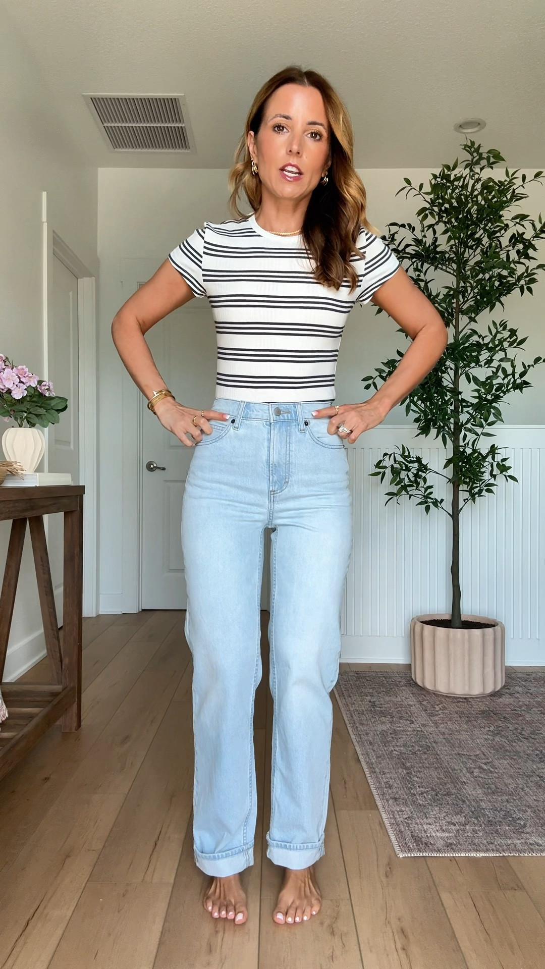 New denim jeans from Target! Spring outfits. Summer outfits. Mom outfits. Casual outfits. Vintage straight crop jeans in 00 - these are full length on me and I’m 5’3. XS in striped top. Buckle slide sandals are TTS.

#LTKootd #LTKgrwm #LTKPetite