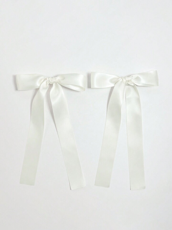 2pcs/Set Ladies' Solid Color Satin Simple Style Bow Hair Clips, Suitable For Daily Wear And Trave... | SHEIN
