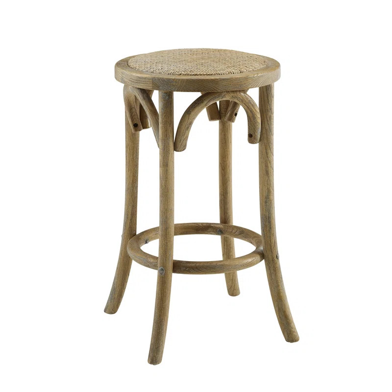 Ferrera Solid Elm Wood Cane Rattan Seat Backless Stool | Wayfair North America