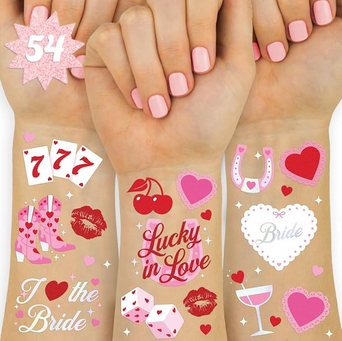 xo, Fetti Lucky in Love Temporary Tattoos - 54 Iridescent Foil Pcs | Western Bachelorette Party, ... | Amazon (US)