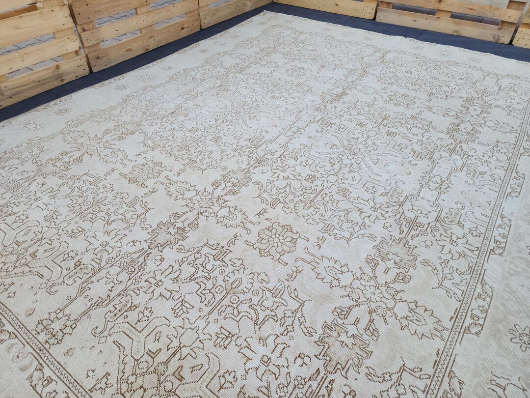 9x12 Neutral Area Rug, Vintage Turkish Rug, Large Oushak Rug, 9x12 Oversized Rug, Pale Beige Brow... | Etsy (US)