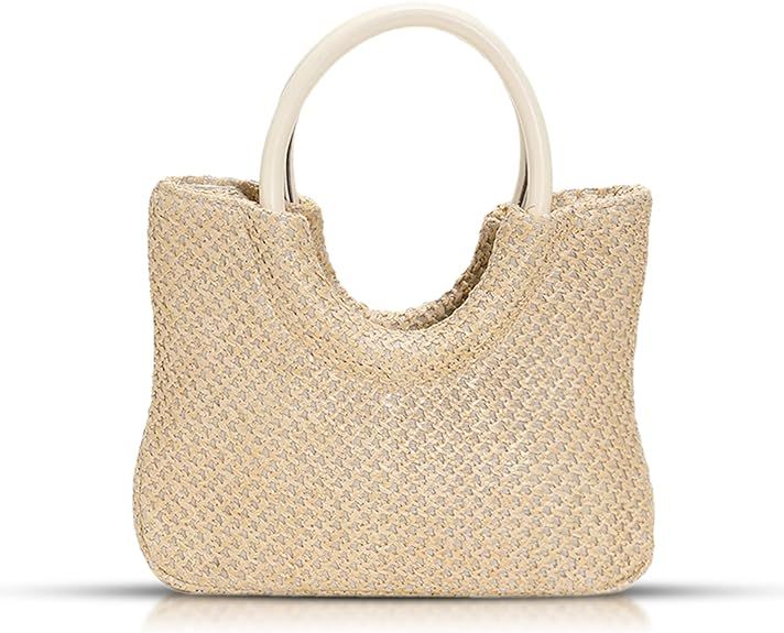 Tote Bag for Women, Straw Beach Bag, Round Leather Handbag, Bohemian Hand-Woven, Summer Bag Suita... | Amazon (US)