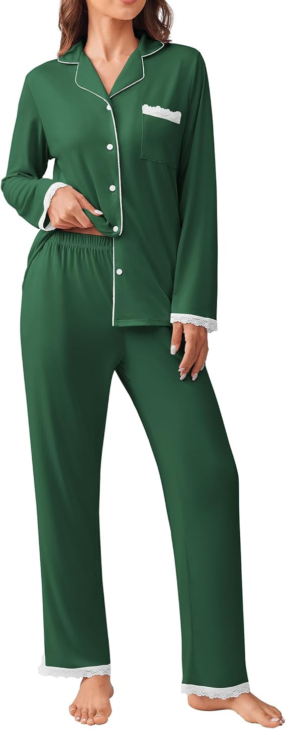 Ekouaer Womens Pajamas Set Long Sleeve Sleepwear Button Down Lounge Set 2 Pieces Soft Nightwear L... | Amazon (US)