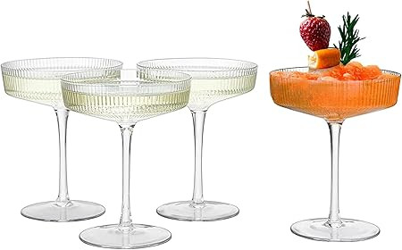 The Wine Savant Ribbed Coupe Cocktail Glasses 8 oz | Set of 4 | Classic Manhattan Glasses For Coc... | Amazon (US)