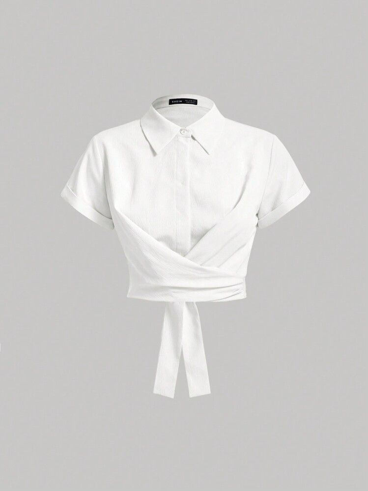 SHEIN MOD Solid Color Pleated Button Front Retro Plus Size Women's Shirt | SHEIN