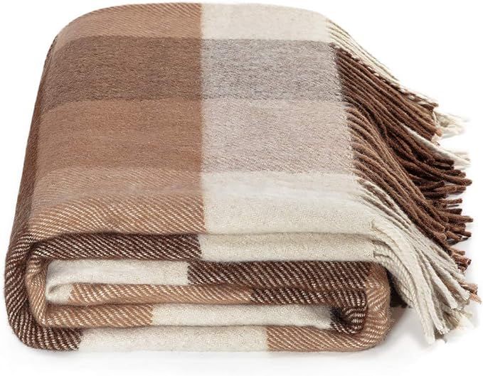 Farridoro Wool Plaid Blankets and Throws 51Inches with 67Inches Decorative Fringe Polyester Fiber... | Amazon (US)