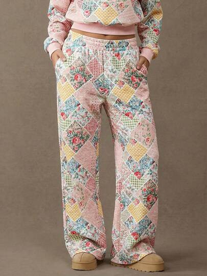 WESTFADE Patchwork Quilted Mid Rise Relaxed Fit Sweatshort Casual Cute, Boho, Fall, Autumn, Winte... | SHEIN