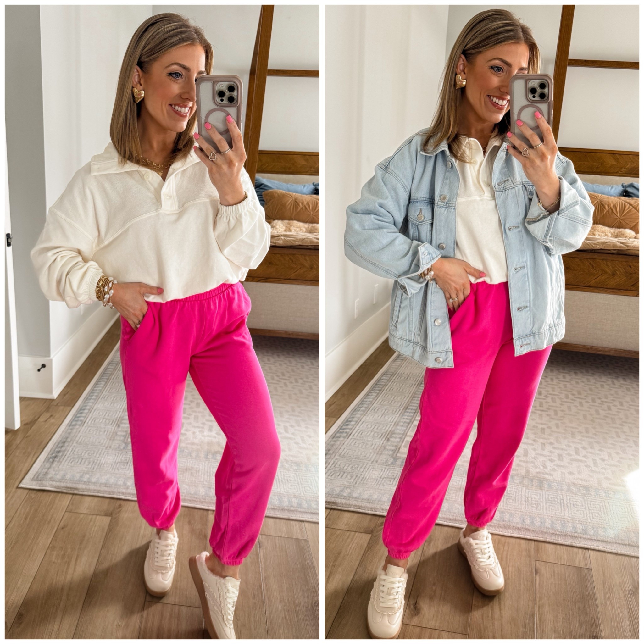 Today’s OOTD = comfy meets cute 😍 Wearing my favorite Old Navy sweatpants + pullover, layered with a Walmart denim jacket and finished with my go-to Amazon sneakers for the easiest everyday outfit.

This is one of those looks that’s perfect for school drop-off, errands, travel days, casual weekends, and coffee runs—comfortable enough to wear all day but still totally put together. I love how the denim jacket instantly elevates a simple sweats set, and these sneakers are lightweight, comfy, and go with literally everything.

If you’re all about affordable fashion, easy layering outfits, and pieces you can mix and match on repeat, this look is for you 🤍

#OOTD #EverydayStyle #CasualChic #ComfyAndCute #AffordableFashion #OldNavyStyle #WalmartFashion #AmazonFinds #AmazonSneakers #DenimJacketStyle #MomStyle #RealLifeOutfits #WeekendWear #TravelDayOutfit #AthleisureStyle #BudgetFriendlyLooks #EasyOutfitIdeas #LTKFinds #ShopMyLook