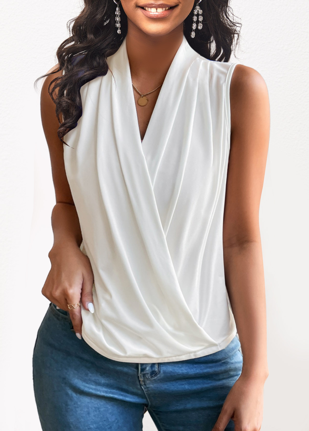 White V Neck Lightweight Tank Top | rosewe.com