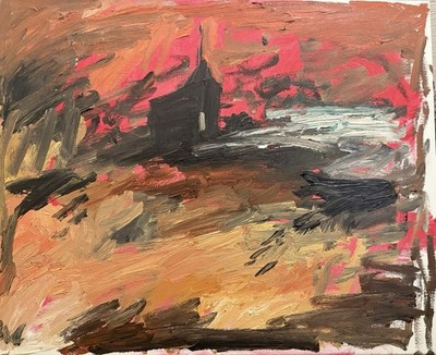 16”x20” Oil Painting On Canvas Gothic Americana Barn Landscape Abstract | eBay US