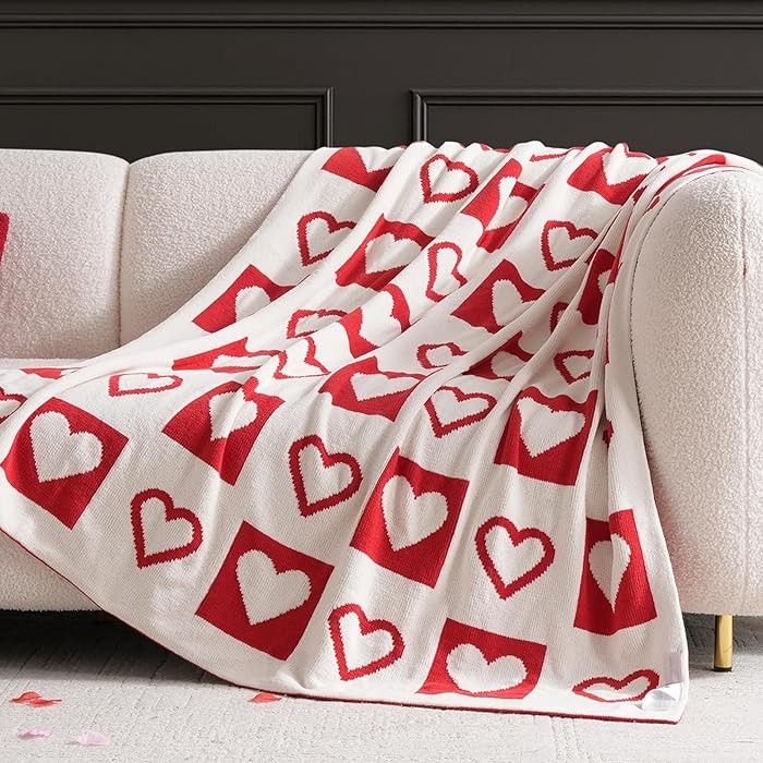 Amelie Home SuperCozy Jacquard Knit Chenille Throw Blanket, Heartful Aesthetic Gift for Valentine... | Amazon (US)