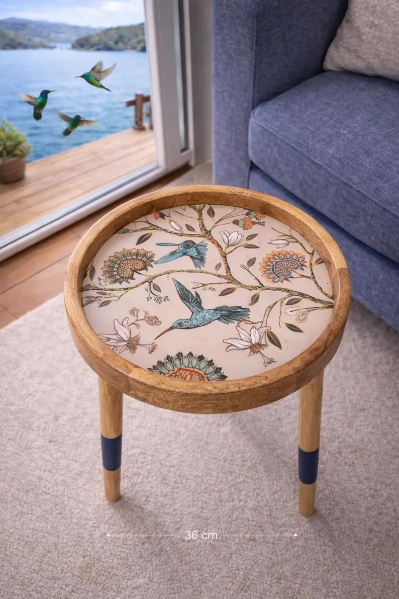 Handcrafted Mango Wood Side Tables: Boho Living Room Furniture Hummingbirds | Etsy (US)