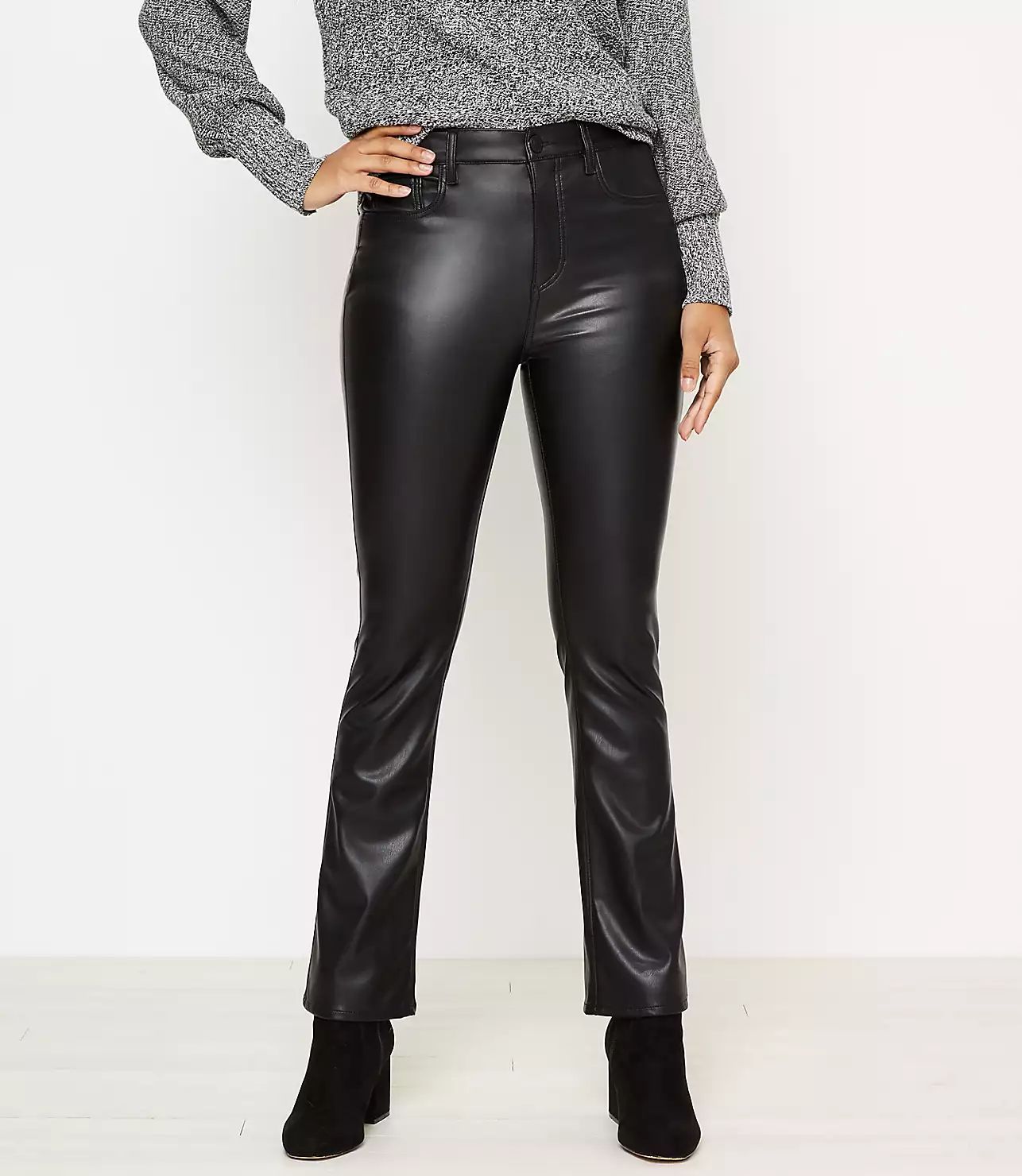 Faux Leather Flare Crop Jeans in Black | LOFT