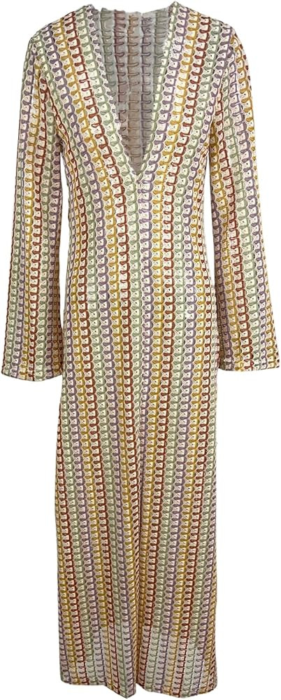 Yimoon Women’s Striped Maxi Dress Long Knit Beach Dresses Loose Fit Sexy Summer Contrast Color ... | Amazon (US)