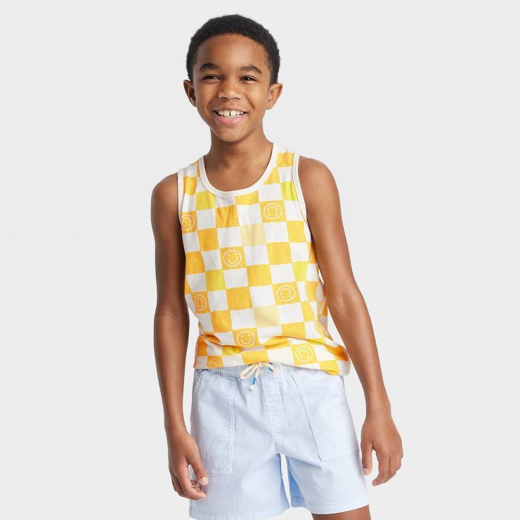 Boys' Smiley Checkered Graphic Tank Top - Cat & Jack™ Off-White | Target