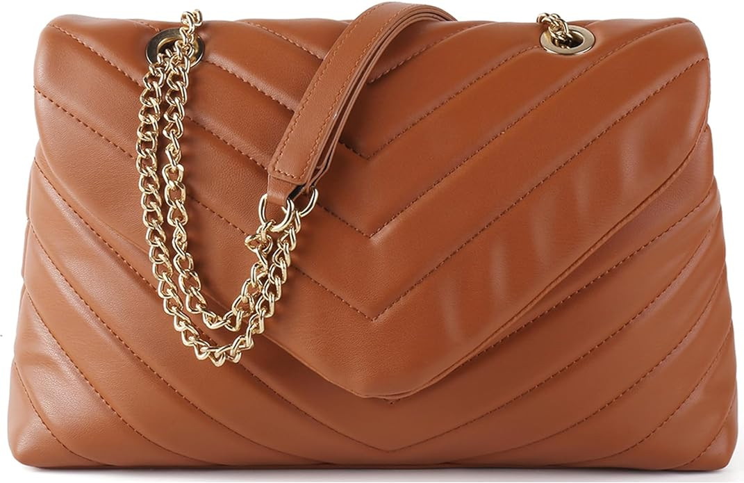 Quilted Crossbody Bag for Women, Soft Vegan Leather Chevron Purses, Trendy Shoulder Handbags with... | Amazon (US)