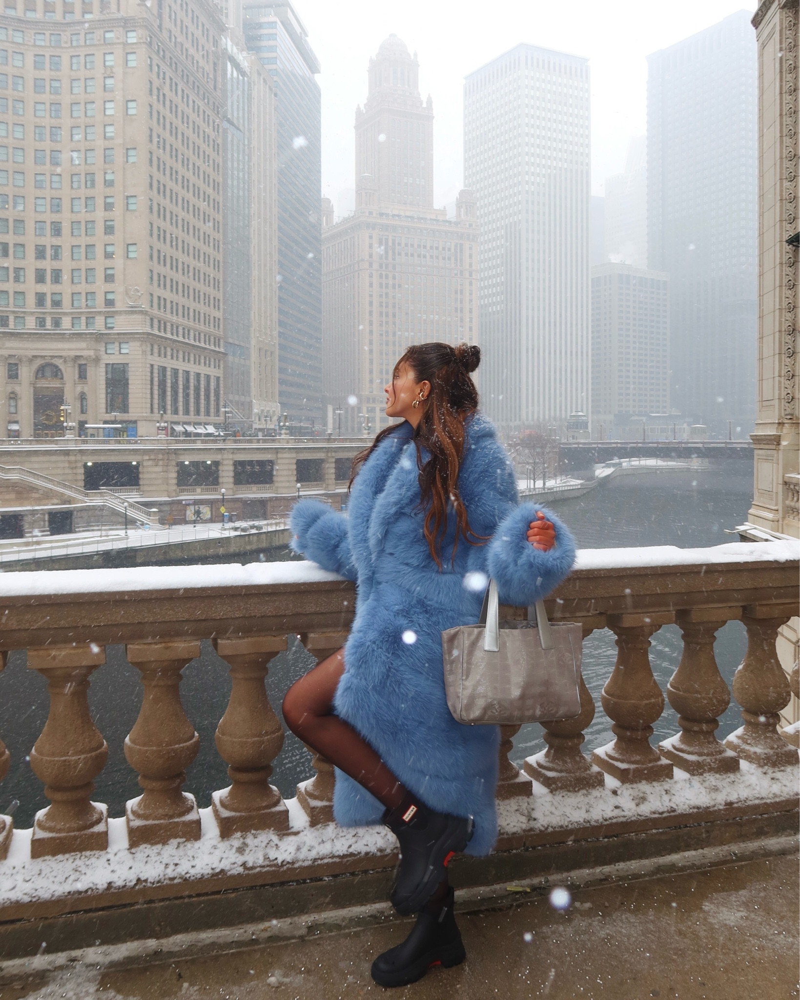 snow day fit aka oversized OW collection faux fur blue coat with hunter rain boots and tights ❄️❄️❄️ 

winter street style, casual winter outfit, big coats, apres ski 

#LTKStyleTip #LTKSeasonal #LTKShoeCrush