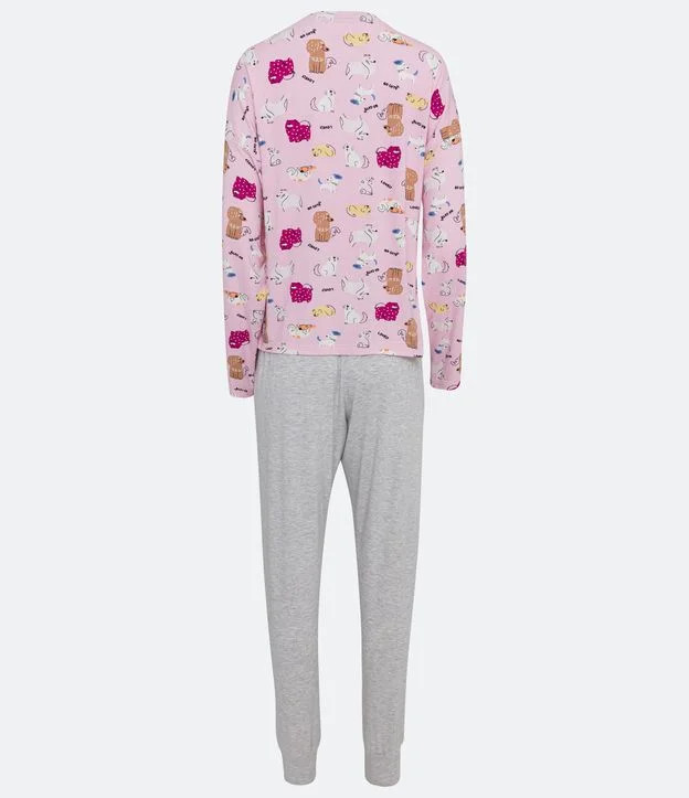 Pijama Longo em Meia Malha com Estampa Cachorrinhos Rosa | Renner (BR)